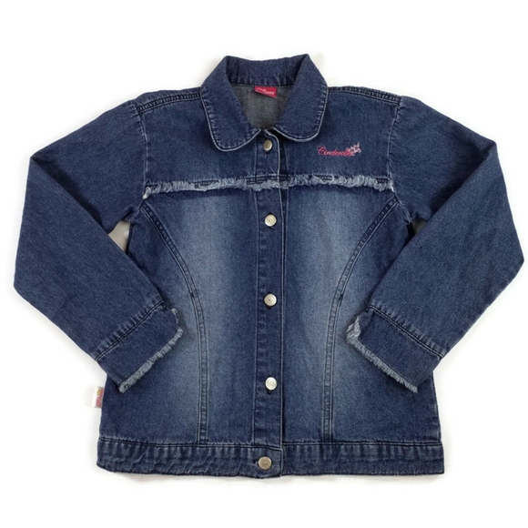 Disney Princess Stonewashed Denim Jacket Girls Size 10 Cinderella Frayed - Picture 1 of 7